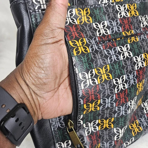 Fossil Geometric Blue and Brown Backpack with Leather Accents - Picture 6 of 10